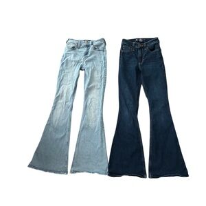 2 pairs Hollister Women's Flare Jeans Light Blue and Dark Blue 000S